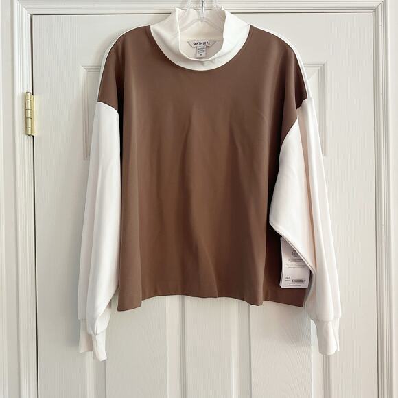 Athleta Venice Block Sweatshirt Shirt NWT Top Cream Taupe Brown Plus Size 1X - Picture 4 of 16